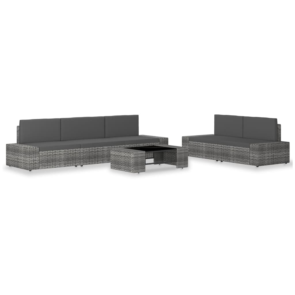 vidaXL 6-Piece Garden Lounge Set Poly Rattan Grey