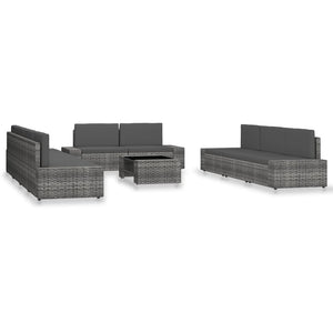 vidaXL 10-pc. Garden Lounge Set Poly Rattan Grey