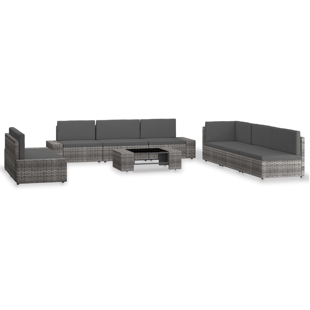 vidaXL 9-piece Garden Lounge Set Poly Rattan Grey