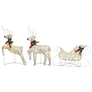 vidaXL Christmas Decoration Reindeer & Sleigh 60 LEDs Outdoor Golden