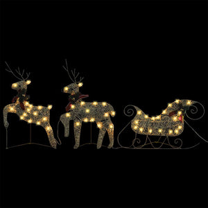 vidaXL Christmas Decoration Reindeer & Sleigh 60 LEDs Outdoor Golden
