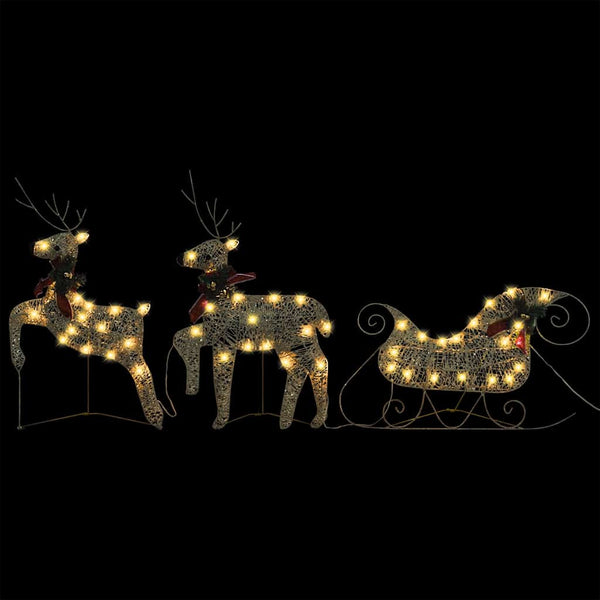 vidaXL Christmas Decoration Reindeer & Sleigh 60 LEDs Outdoor Golden