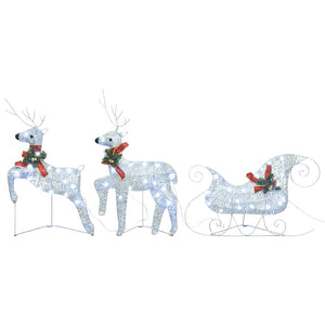 vidaXL Christmas Decoration Reindeer & Sleigh 60 LEDs Outdoor Silver