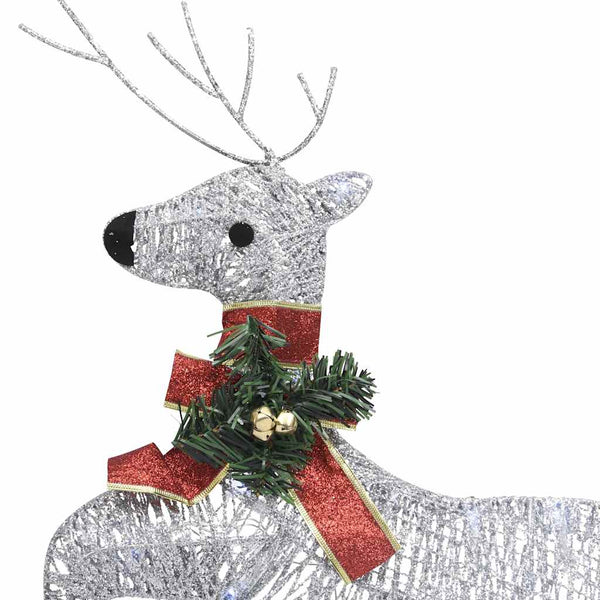vidaXL Christmas Decoration Reindeer & Sleigh 60 LEDs Outdoor Silver