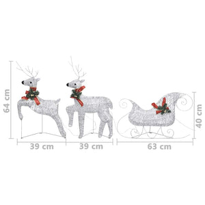vidaXL Christmas Decoration Reindeer & Sleigh 60 LEDs Outdoor Silver