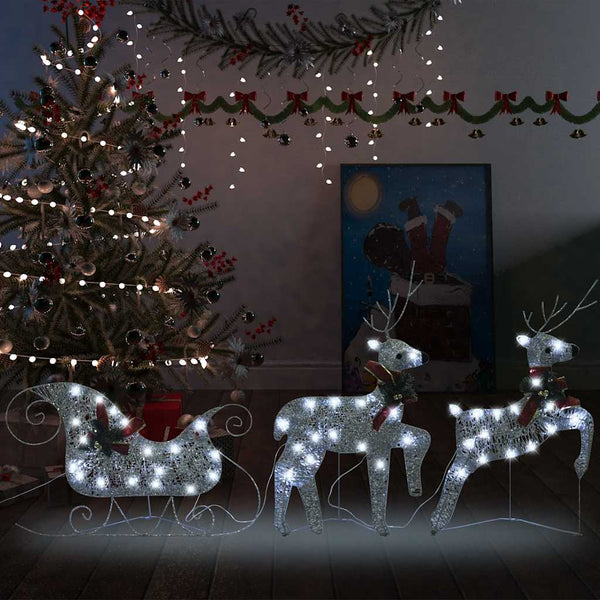 vidaXL Christmas Decoration Reindeer & Sleigh 60 LEDs Outdoor Silver