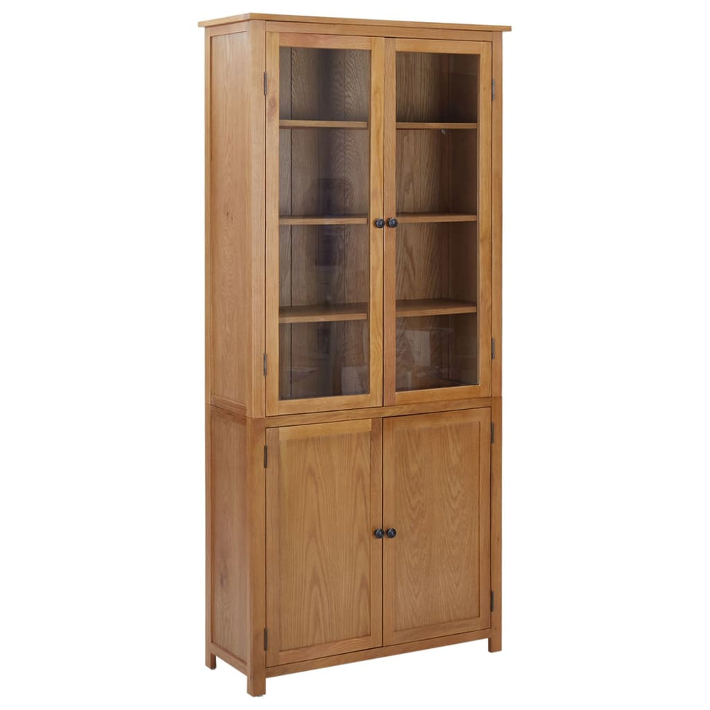 vidaXL Bookcase with 4 Doors 90x35x200 cm Solid Oak Wood & Glass