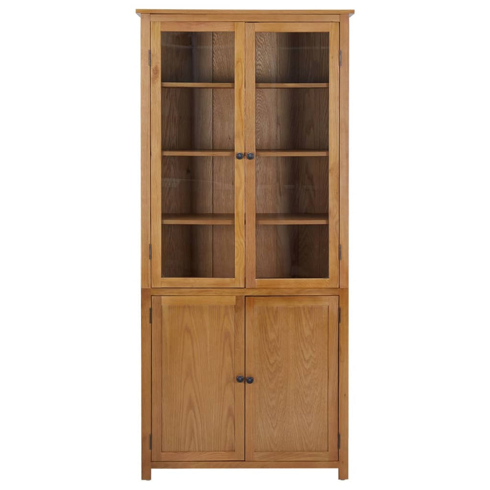 vidaXL Bookcase with 4 Doors 90x35x200 cm Solid Oak Wood & Glass