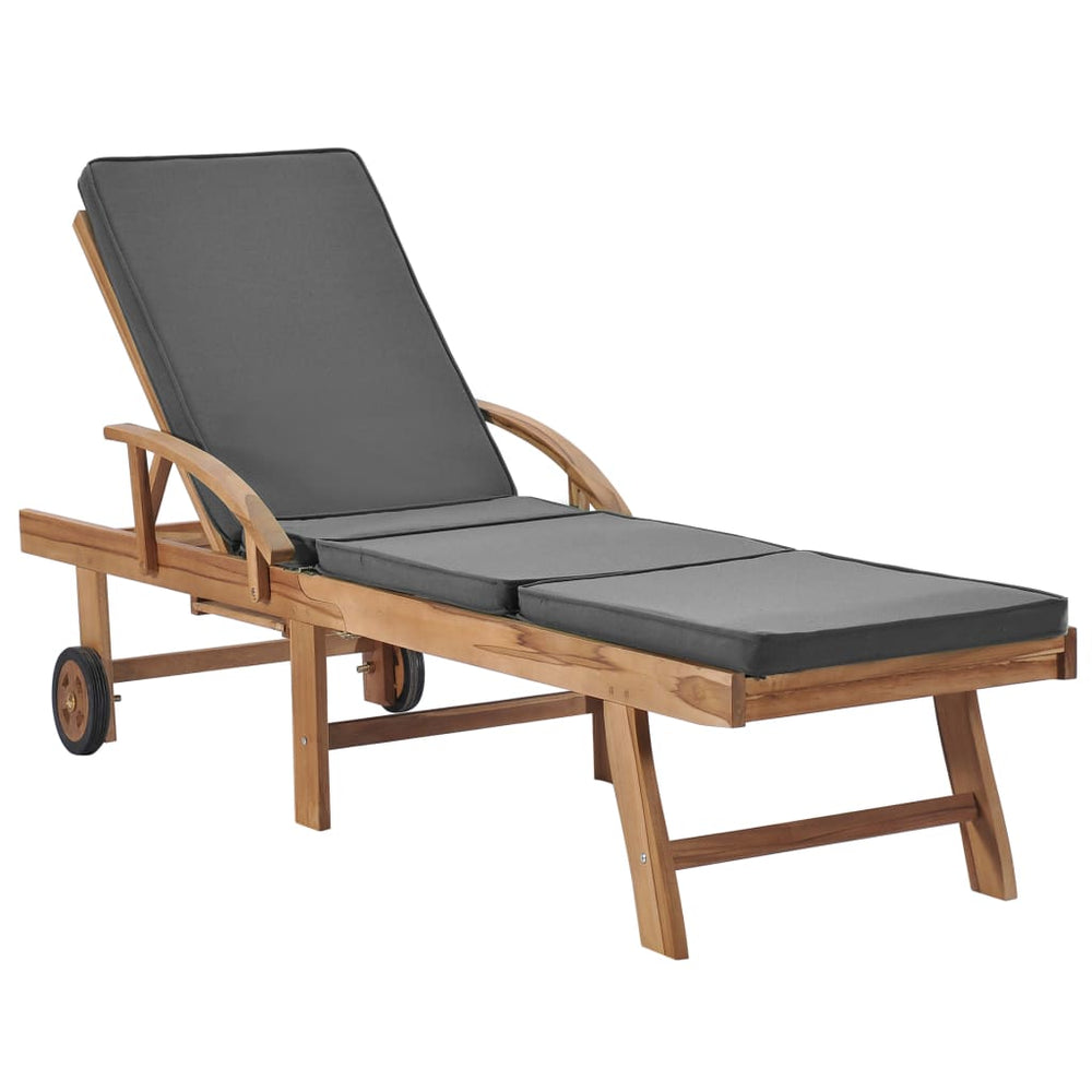 vidaXL Sun Loungers with Cushions 2 pcs. Solid Teak Wood Dark Grey