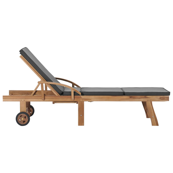 vidaXL Sun Loungers with Cushions 2 pcs. Solid Teak Wood Dark Grey