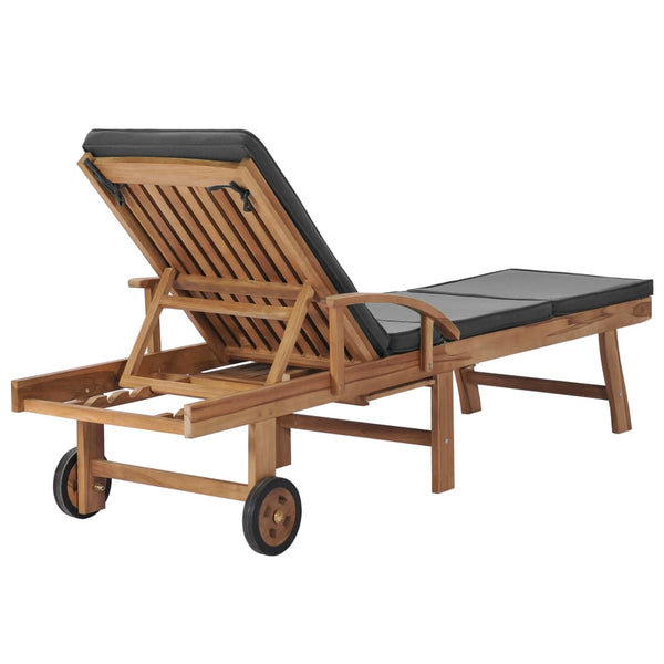 vidaXL Sun Loungers with Cushions 2 pcs. Solid Teak Wood Dark Grey