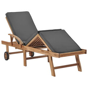 vidaXL Sun Loungers with Cushions 2 pcs. Solid Teak Wood Dark Grey