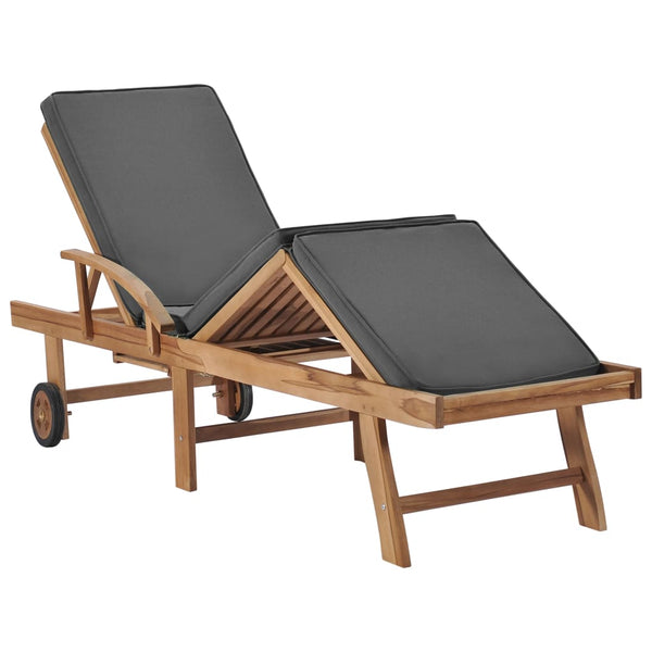 vidaXL Sun Loungers with Cushions 2 pcs. Solid Teak Wood Dark Grey