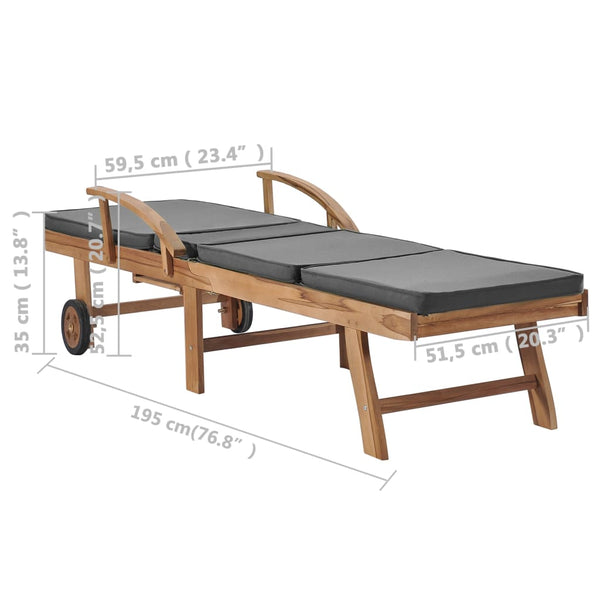 vidaXL Sun Loungers with Cushions 2 pcs. Solid Teak Wood Dark Grey