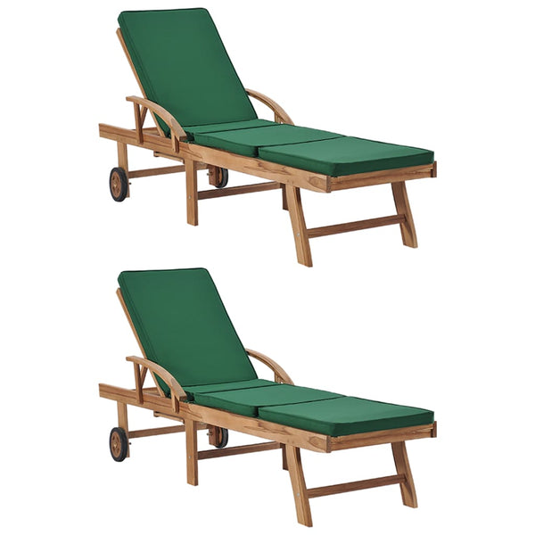 vidaXL Sun Loungers with Cushions 2 pcs. Solid Teak Wood Green