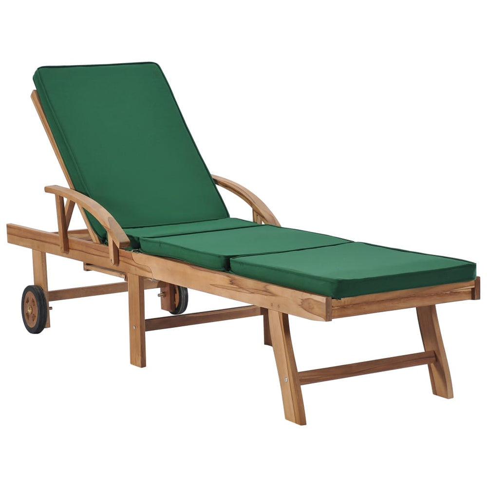 vidaXL Sun Loungers with Cushions 2 pcs. Solid Teak Wood Green