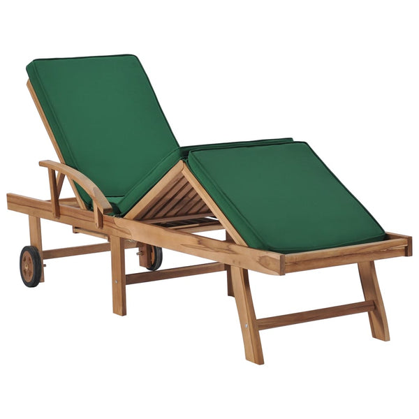 vidaXL Sun Loungers with Cushions 2 pcs. Solid Teak Wood Green