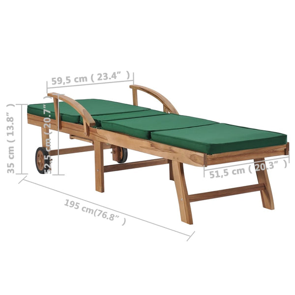 vidaXL Sun Loungers with Cushions 2 pcs. Solid Teak Wood Green
