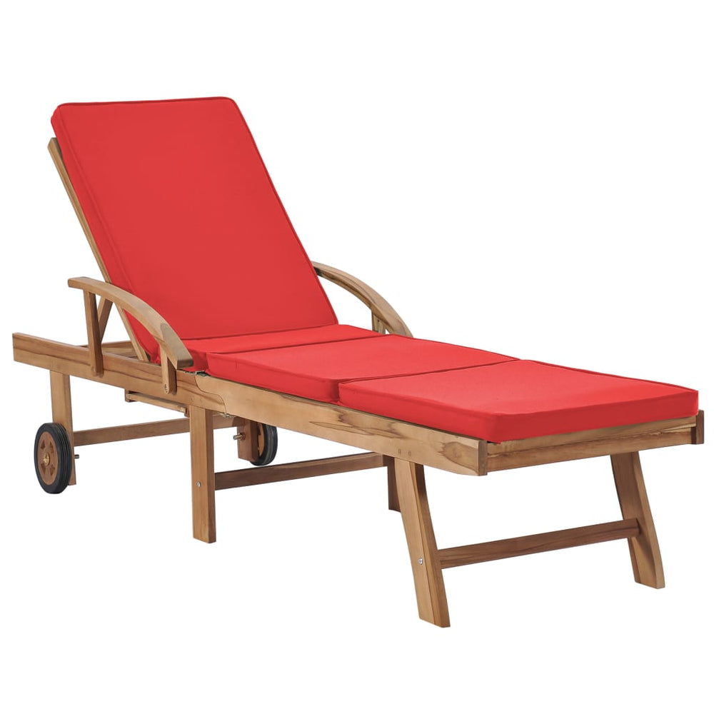 vidaXL Sun Loungers with Cushions 2 pcs Solid Teak Red