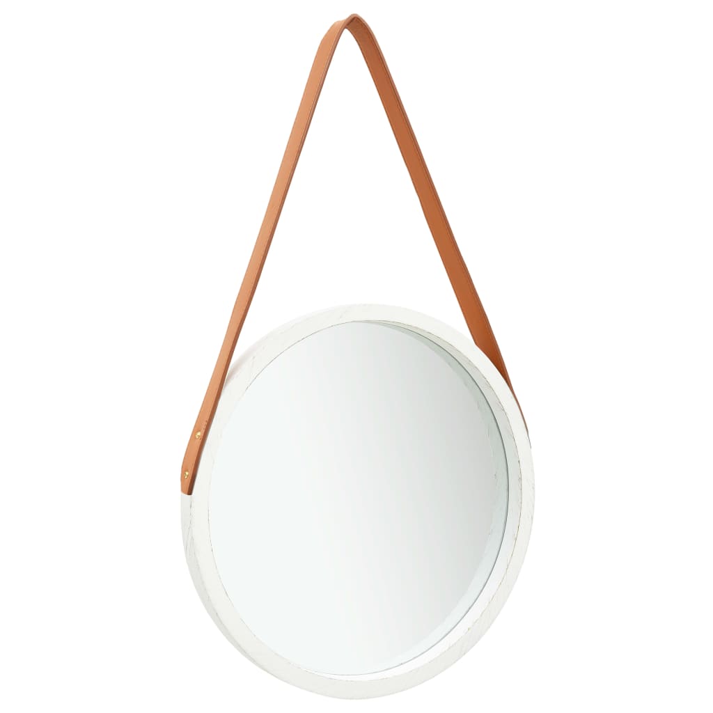 Wandspiegel mit Gürtel, 40 cm, Weiß