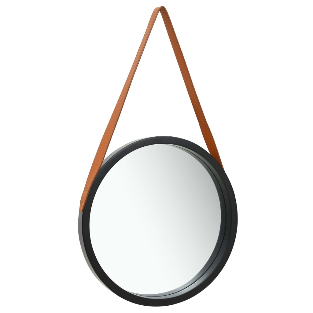 vidaXL Wall Mirror with Belt 50 cm Black
