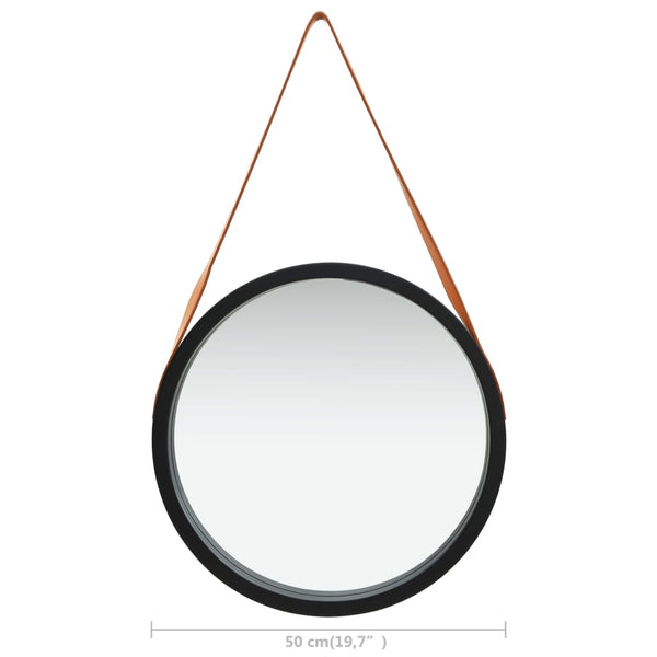 vidaXL Wall Mirror with Belt 50 cm Black