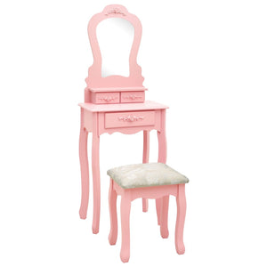 vidaXL Dressing Table Set with Stool Pink 50x59x136 cm Paulownia Wood