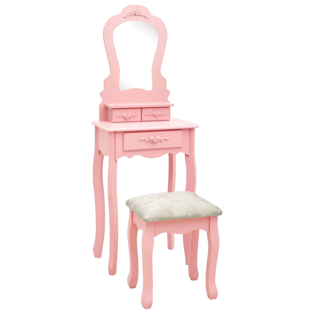 vidaXL Dressing Table Set with Stool Pink 50x59x136 cm Paulownia Wood