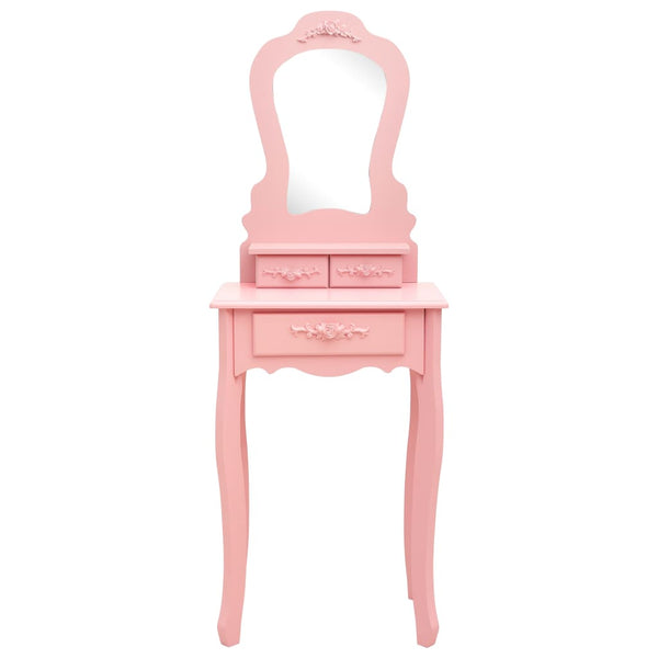 vidaXL Dressing Table Set with Stool Pink 50x59x136 cm Paulownia Wood