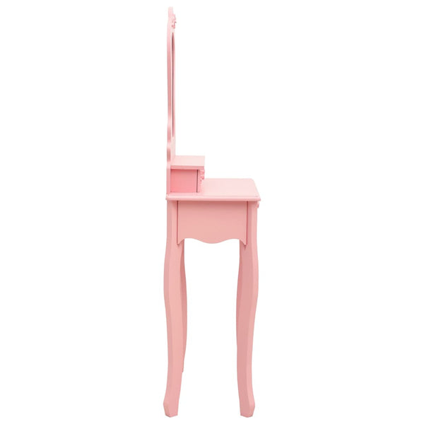 vidaXL Dressing Table Set with Stool Pink 50x59x136 cm Paulownia Wood