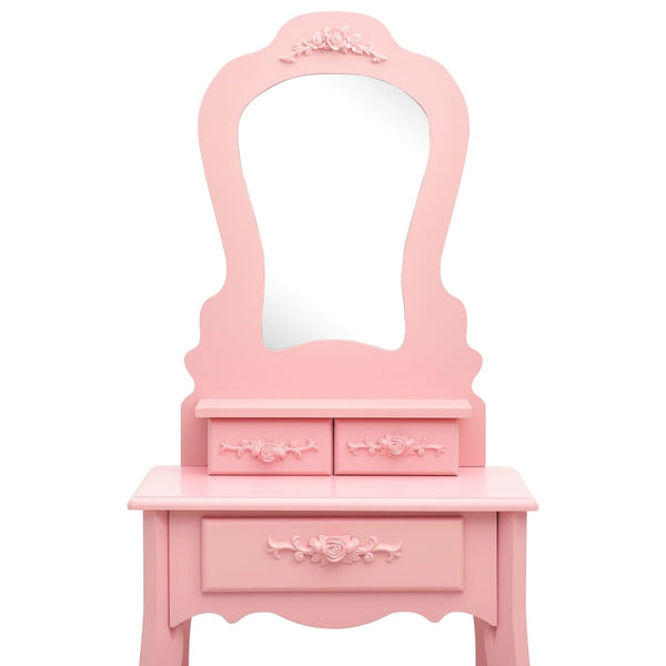 vidaXL Dressing Table Set with Stool Pink 50x59x136 cm Paulownia Wood