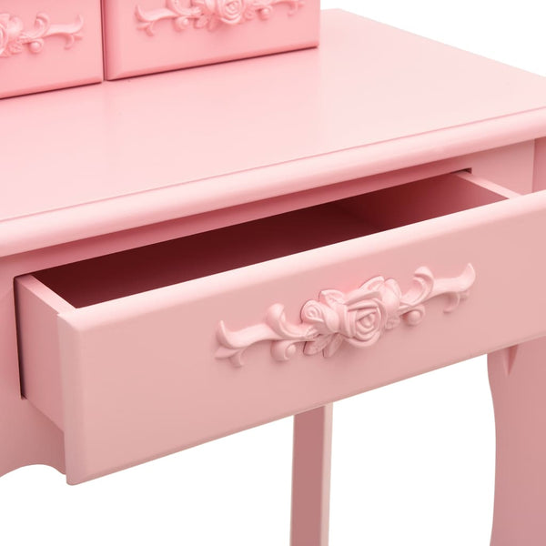 vidaXL Dressing Table Set with Stool Pink 50x59x136 cm Paulownia Wood