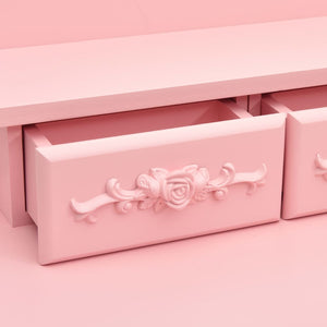 vidaXL Dressing Table Set with Stool Pink 50x59x136 cm Paulownia Wood