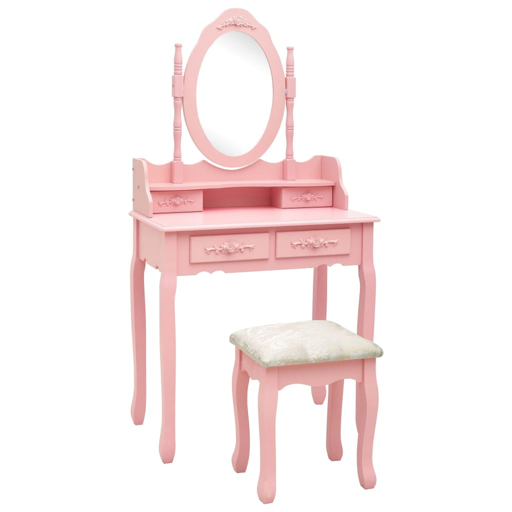 vidaXL Dressing Table Set with Stool Pink 75x69x140 cm Paulownia Wood