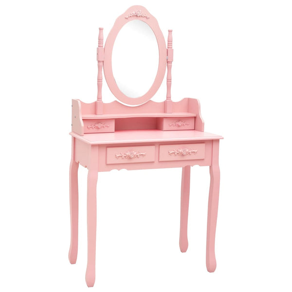 vidaXL Dressing Table Set with Stool Pink 75x69x140 cm Paulownia Wood