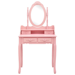 vidaXL Dressing Table Set with Stool Pink 75x69x140 cm Paulownia Wood