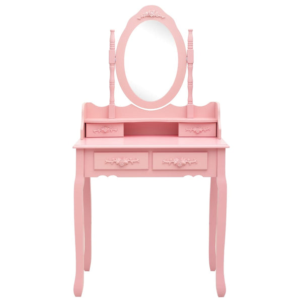 vidaXL Dressing Table Set with Stool Pink 75x69x140 cm Paulownia Wood