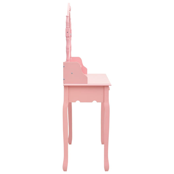 vidaXL Dressing Table Set with Stool Pink 75x69x140 cm Paulownia Wood