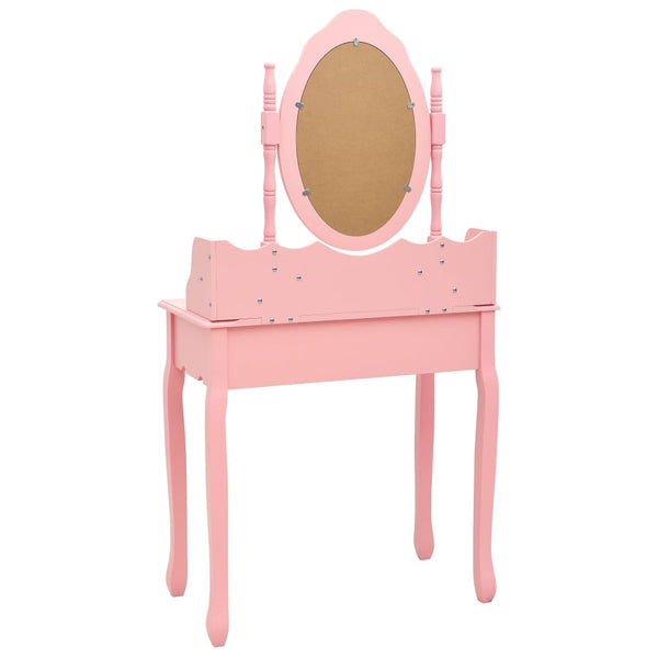 vidaXL Dressing Table Set with Stool Pink 75x69x140 cm Paulownia Wood