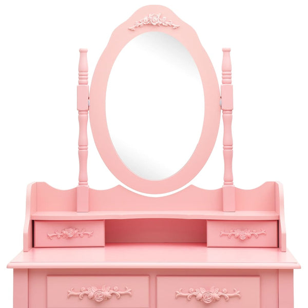 vidaXL Dressing Table Set with Stool Pink 75x69x140 cm Paulownia Wood