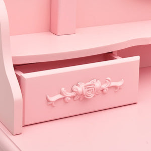 vidaXL Dressing Table Set with Stool Pink 75x69x140 cm Paulownia Wood