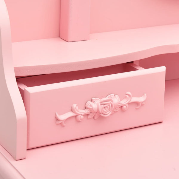 vidaXL Dressing Table Set with Stool Pink 75x69x140 cm Paulownia Wood