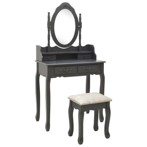 vidaXL Dressing Table Set with Stool Grey 75x69x140 cm Paulownia Wood
