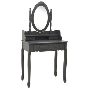vidaXL Dressing Table Set with Stool Grey 75x69x140 cm Paulownia Wood