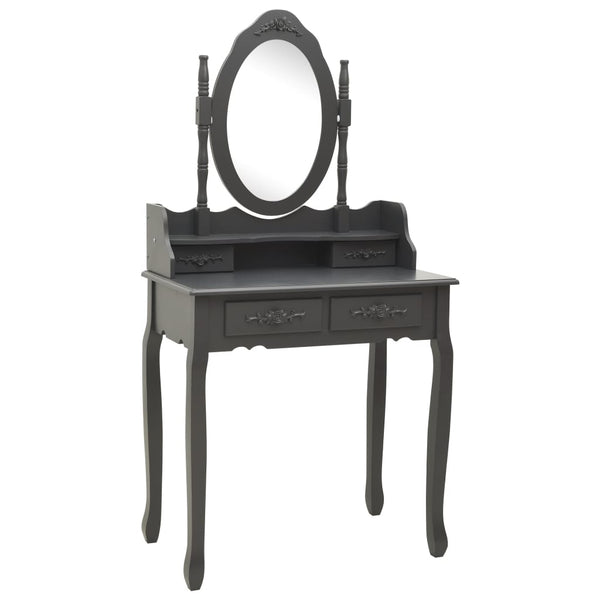 vidaXL Dressing Table Set with Stool Grey 75x69x140 cm Paulownia Wood
