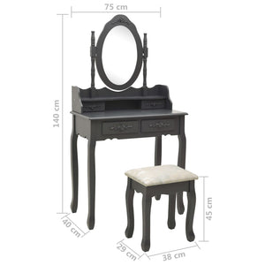 vidaXL Dressing Table Set with Stool Grey 75x69x140 cm Paulownia Wood