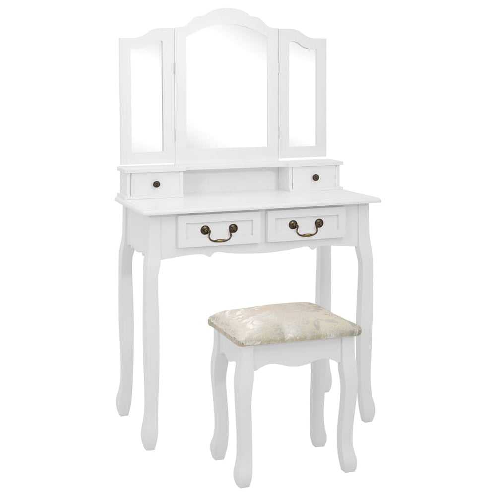 vidaXL Dressing Table Set with Stool White 80x69x141cm Paulownia Wood