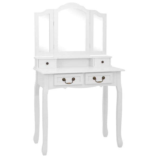 vidaXL Dressing Table Set with Stool White 80x69x141cm Paulownia Wood