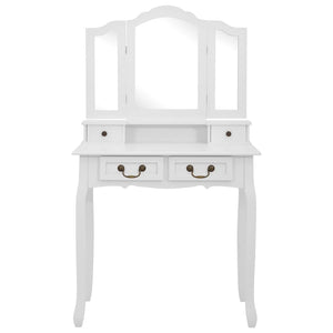 vidaXL Dressing Table Set with Stool White 80x69x141cm Paulownia Wood