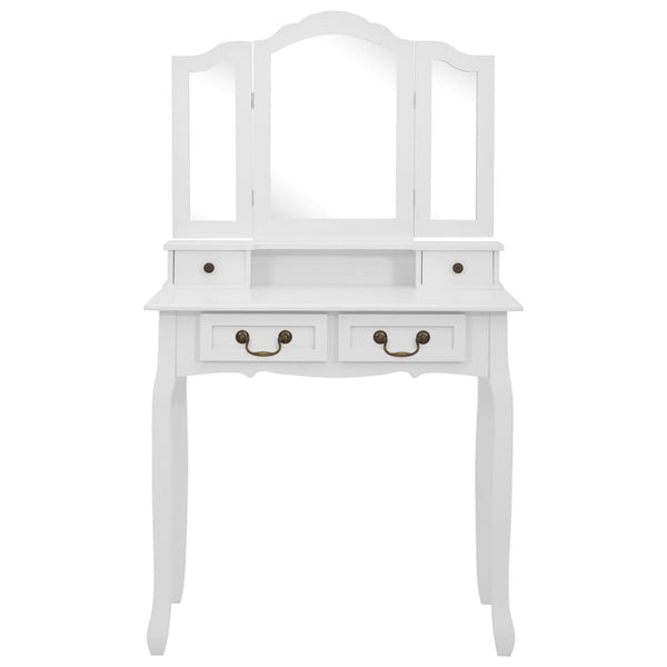vidaXL Dressing Table Set with Stool White 80x69x141cm Paulownia Wood